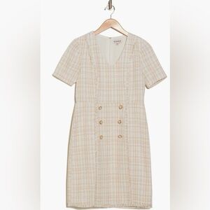 Nanette Lenore Fringed Short Short Sleeve Tweed Dress  color warm sand